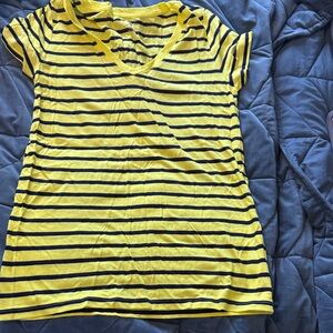 GAP Yellow and Black Striped V-Neck Tee